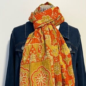 KANTHA SCARF REVERSIBLE TWO SIDED SARI HEAD WRAP DECOR LINEN SARONG